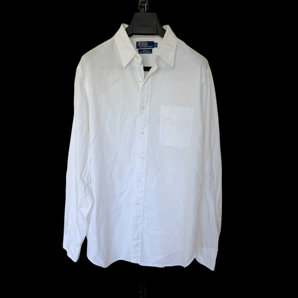 90's Polo Ralph Lauren Andrew Shirt 17.5 36/37 White Two-Ply Cotton Button Down